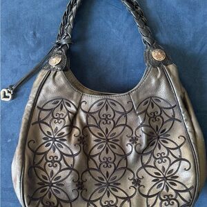 Brighton Embossed Floral Leather Shoulder Bag - Brown